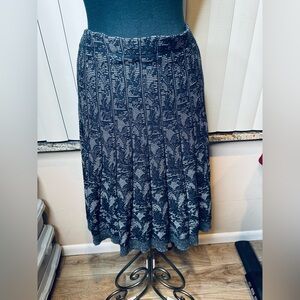 Coldwater Creek Navy Blue Silver Pleated Cotton Blend A-Line Skirt Size PL
